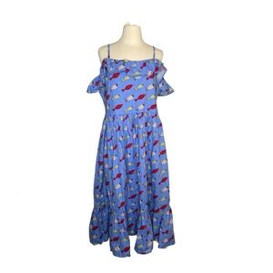 Tara Starlet sundress in a blue cotton Fish Novelty Print